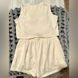 Klassy Network Cream Tank Top and Shorts Set